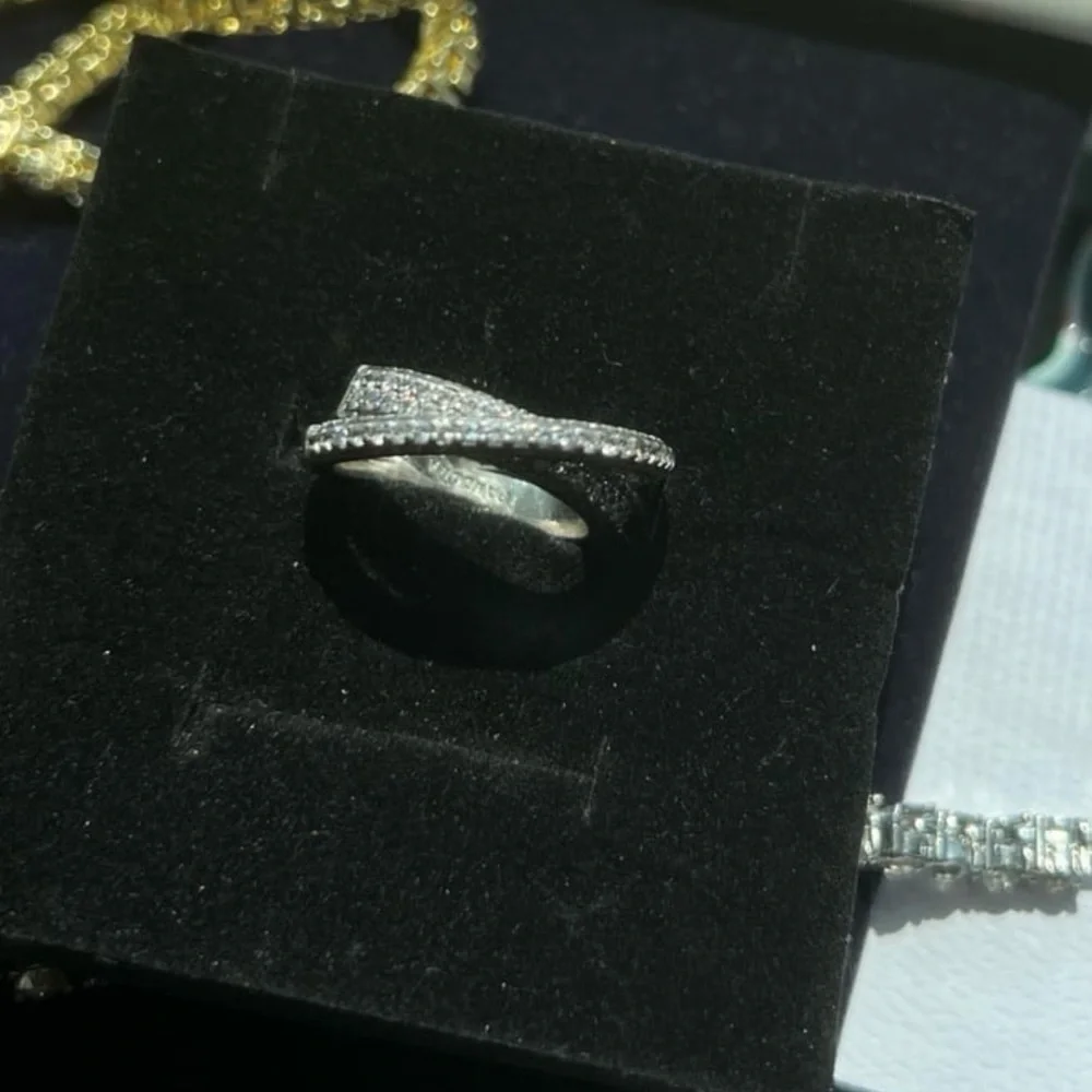 silver 925 stamped size 8 dual band ring with swarovski elements #547